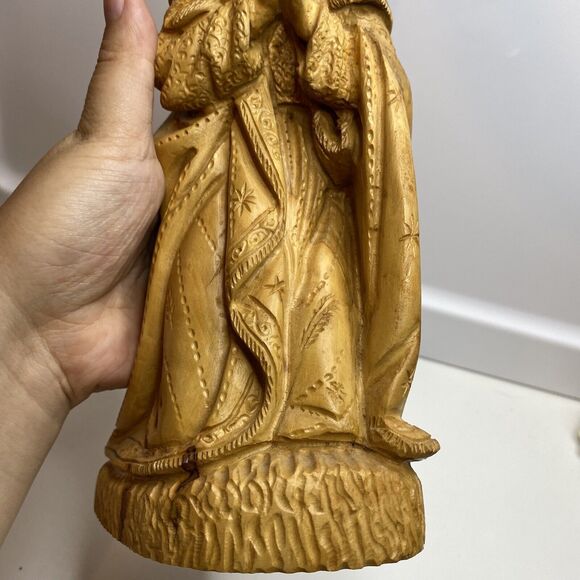 VTG Nativity Figure Mary Wood Kneeling Hand Carved 9 inches Tall Figurine - Picture 5 of 16
